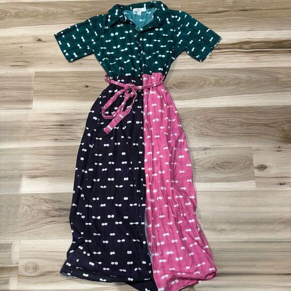Busayo Collective Polka Dot Multicolored Maxi Shirt Dress Women’s 2 - Picture 2 of 4